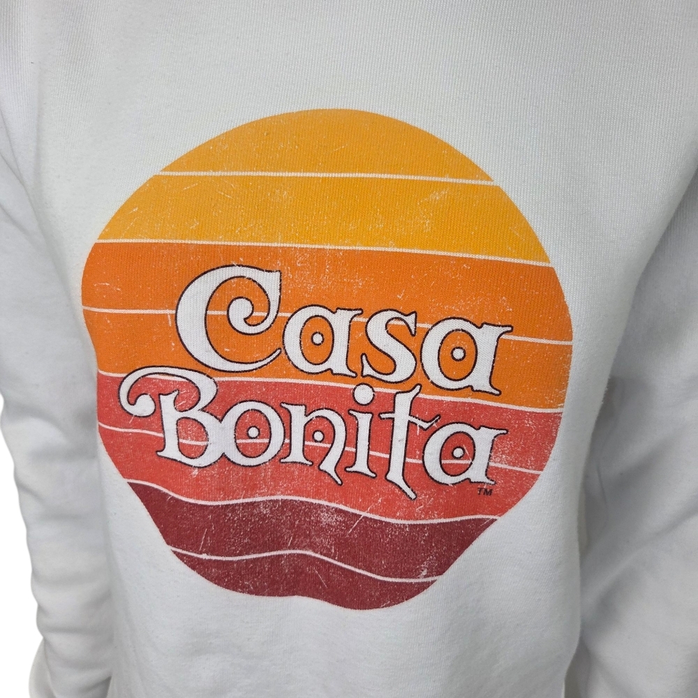 Casa Bonita Pullover Sweatshirt Womens XS White Yellow Red Crew Neck - Picture 7 of 11